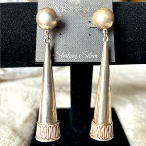 Vintage artisan silver column earrings